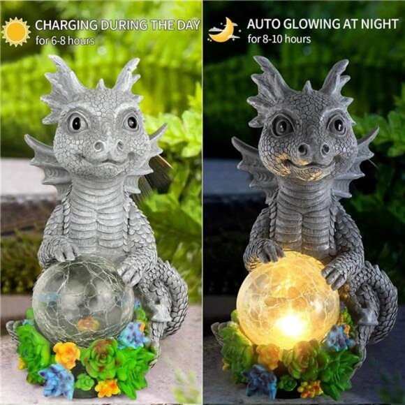 Solar Garden Outdoor Statues Dragon Holding Magic Orb with Solar LED Lights - Picture 4 of 7